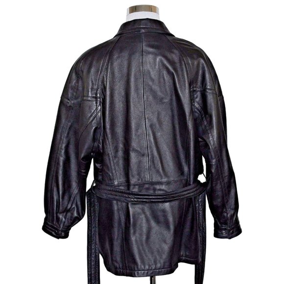 Wilson's Medium Asymmetrical Full Zip 100% Leather Belted Notched Collar Coat - Picture 2 of 12